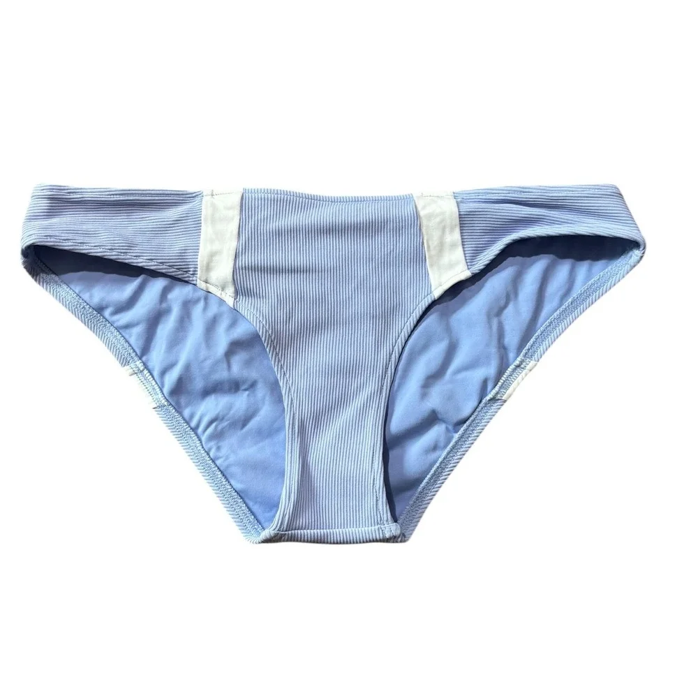 L*Space Penny Full Ribbed Bikini Bottom Light Blue White Stripe‎ Small NWT